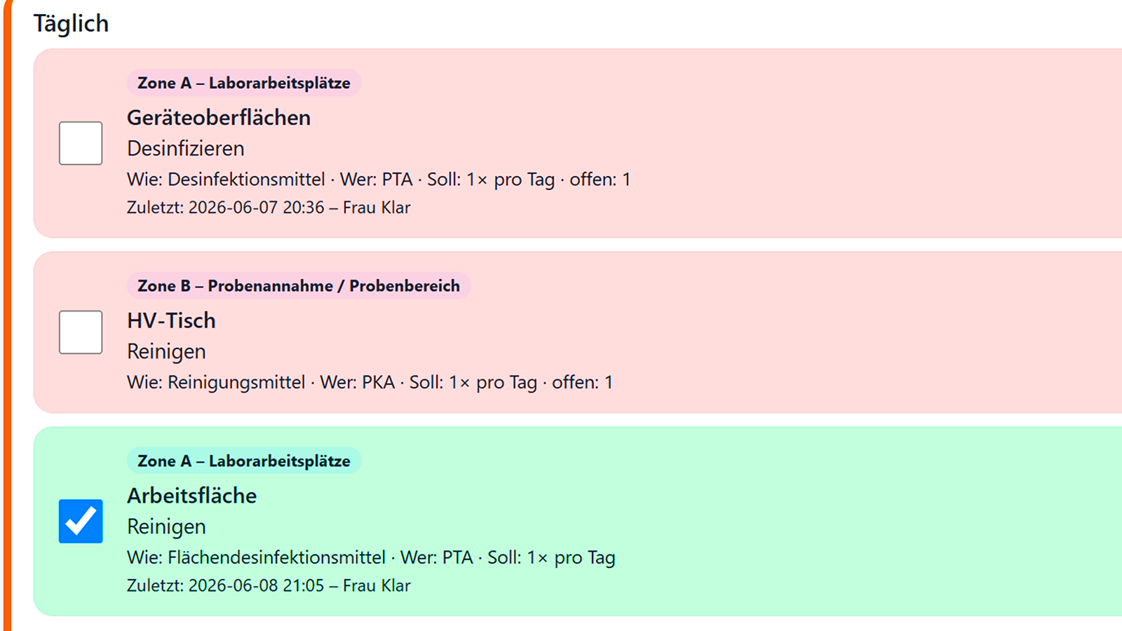 Hygentra Aufgabe quittieren