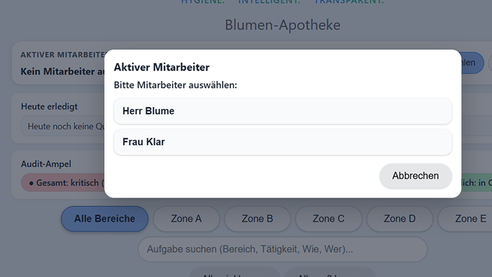 Mitarbeiter in Hygentra auswählen